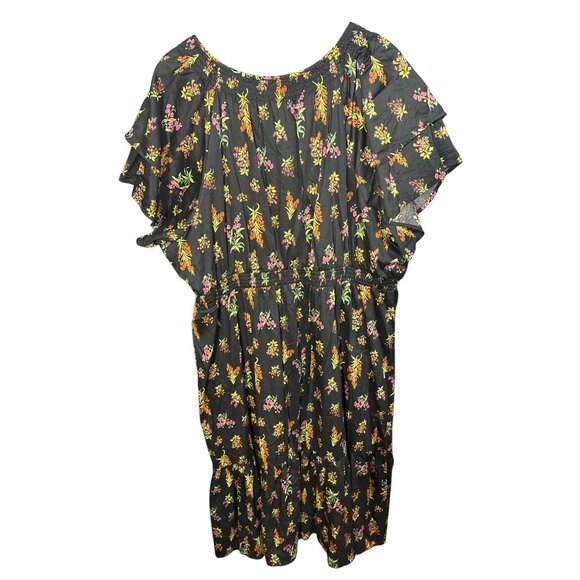 ModCloth Black Floral Flutter Sleeve Midi Dress 4X‎ - Picture 3 of 5